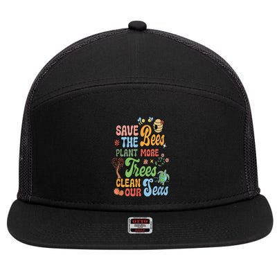 Save The Bees Plant More Trees Climate Change Funny Earth 7 Panel Mesh Trucker Snapback Hat