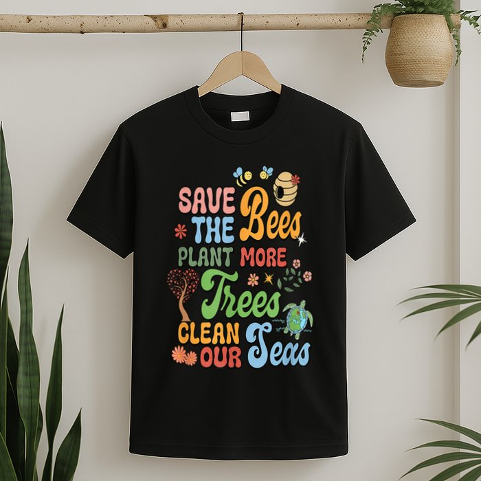 Save The Bees Plant More Trees Climate Change Funny Earth T-Shirt