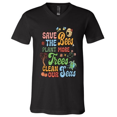 Save The Bees Plant More Trees Climate Change Funny Earth V-Neck T-Shirt
