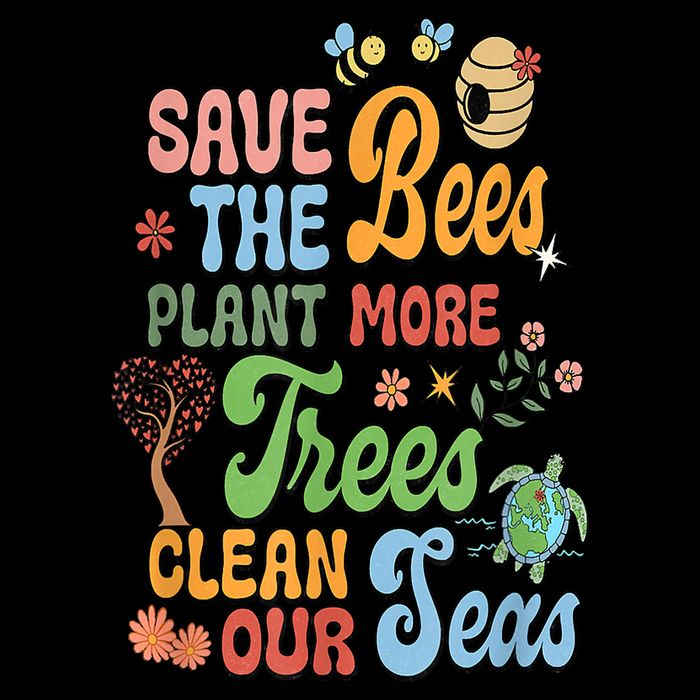 Save The Bees Plant More Trees Climate Change Funny Earth Sustainable Bucket Hat