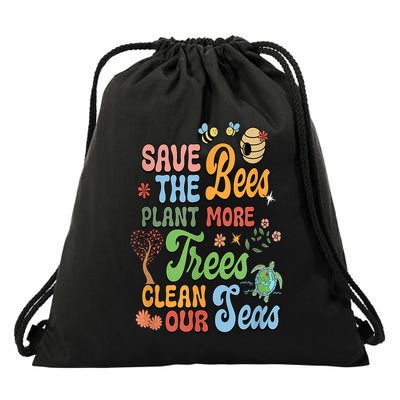 Save The Bees Plant More Trees Climate Change Funny Earth Drawstring Bag