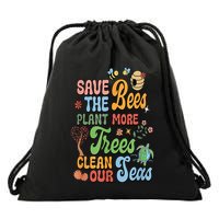 Save The Bees Plant More Trees Climate Change Funny Earth Drawstring Bag