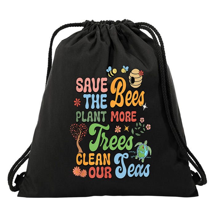 Save The Bees Plant More Trees Climate Change Funny Earth Drawstring Bag