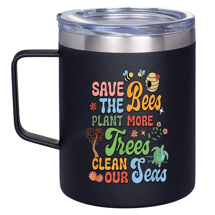 Save The Bees Plant More Trees Climate Change Funny Earth 12oz Stainless Steel Coffee Mug