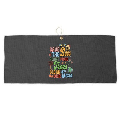 Save The Bees Plant More Trees Climate Change Funny Earth Large Microfiber Waffle Golf Towel