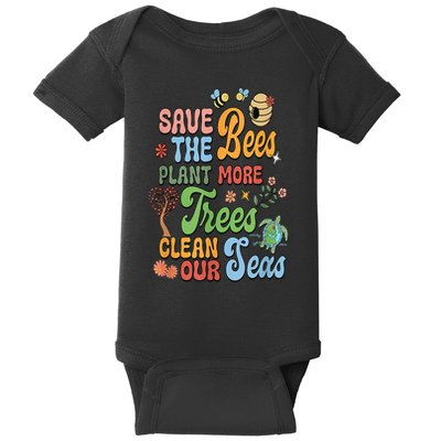 Save The Bees Plant More Trees Climate Change Funny Earth Baby Bodysuit