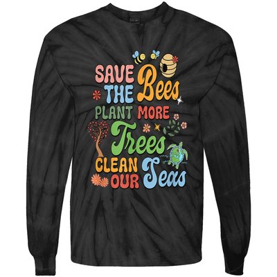 Save The Bees Plant More Trees Climate Change Funny Earth Tie-Dye Long Sleeve Shirt