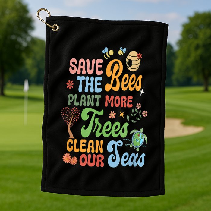 Save The Bees Plant More Trees Climate Change Funny Earth Golf Towel