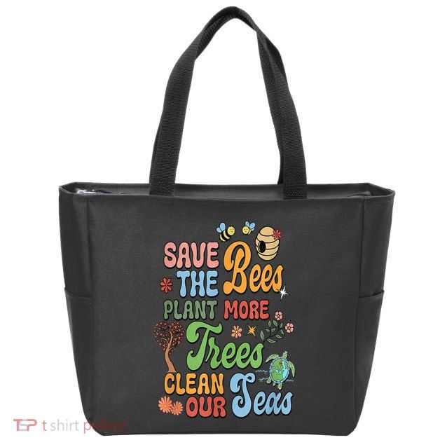 Save The Bees Plant More Trees Climate Change Funny Earth Zip Tote Bag