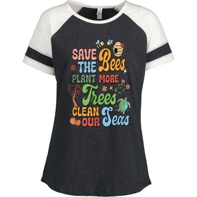 Save The Bees Plant More Trees Climate Change Funny Earth Enza Ladies Jersey Colorblock Tee