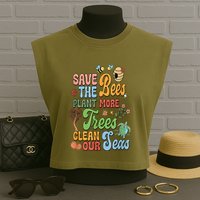 Save The Bees Plant More Trees Climate Change Funny Earth Garment-Dyed Women's Muscle Tee