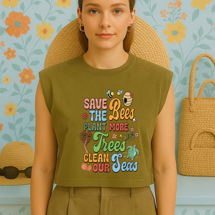 Save The Bees Plant More Trees Climate Change Funny Earth Garment-Dyed Women's Muscle Tee
