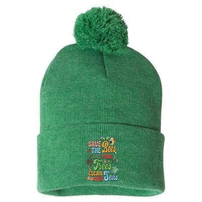 Save The Bees Plant More Trees Climate Change Funny Earth Pom Pom 12in Knit Beanie