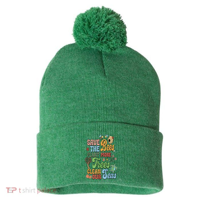 Save The Bees Plant More Trees Climate Change Funny Earth Pom Pom 12in Knit Beanie
