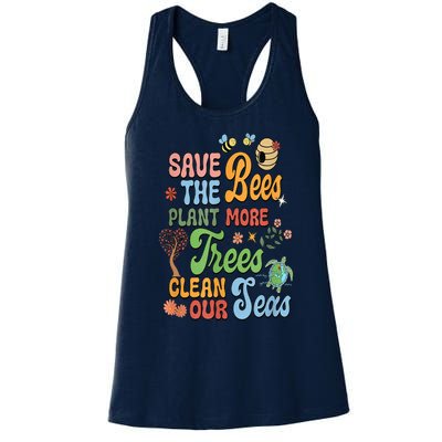 Save The Bees Plant More Trees Climate Change Funny Earth Women's Racerback Tank