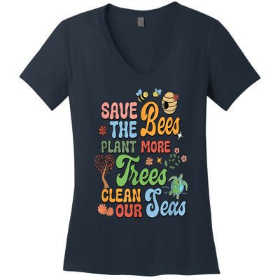 Save The Bees Plant More Trees Climate Change Funny Earth Women's V-Neck T-Shirt