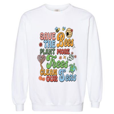 Save The Bees Plant More Trees Climate Change Funny Earth Garment-Dyed Sweatshirt