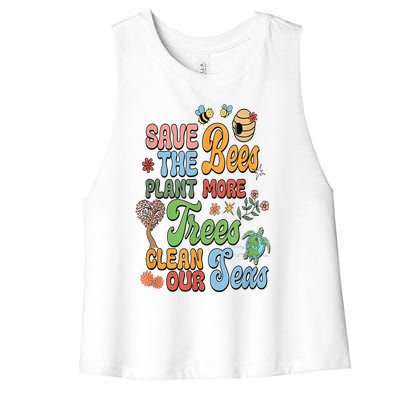 Save The Bees Plant More Trees Climate Change Funny Earth Women's Racerback Cropped Tank