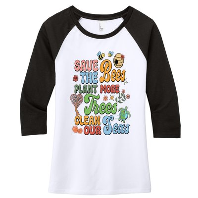 Save The Bees Plant More Trees Climate Change Funny Earth Women's Tri-Blend 3/4-Sleeve Raglan Shirt