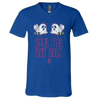 Save The Boobees Boo Bees Breast Cancer Halloween Funny V-Neck T-Shirt