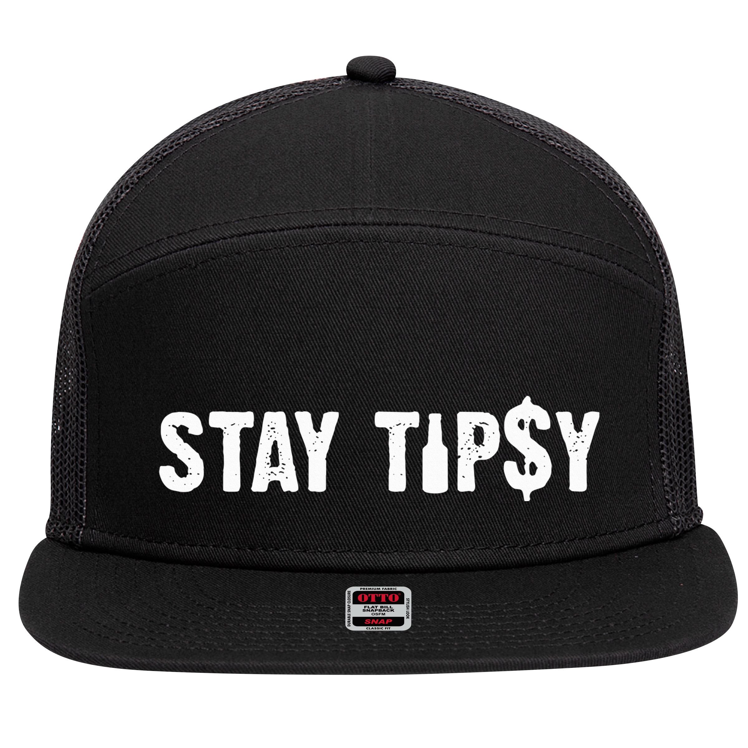 Stay Tipsy Bartender Mixologist Hospitality 7 Panel Mesh Trucker Snapback Hat