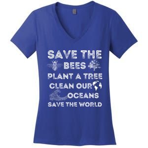 Save The Bees Plant More Trees Clean Our Seas Environt Gift Women's V-Neck T-Shirt