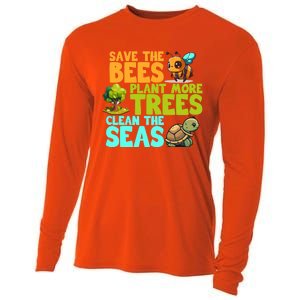 Save The Bees Plant More Trees Clean The Seas Earth Day Gift Cooling Performance Long Sleeve Crew