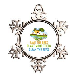 Save The Bees Plant More Trees Clean The Seas Great Gift Funny Gift Metallic Star Ornament