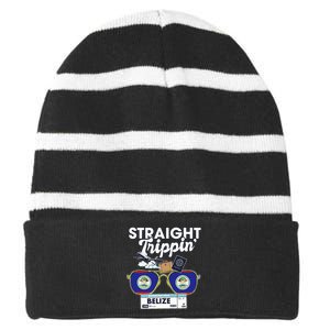 Straight Trippin Belize Vacation Travel Trip Matching Striped Beanie with Solid Band