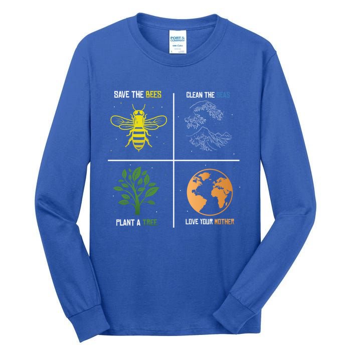 Save The Bees Plant More Trees Earth Day Gift Tall Long Sleeve T-Shirt