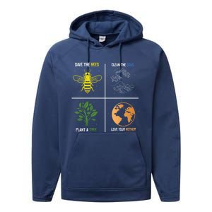 Save The Bees Plant More Trees Earth Day Gift Performance Fleece Hoodie