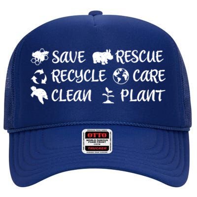 Save The Bees Rescue Rhino Recycle Care Clean The Earth Seas Great Gift High Crown Mesh Back Trucker Hat