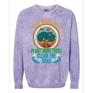 Save The Bees Trees And Oceans Earth Day Meaningful Gift Colorblast Crewneck Sweatshirt