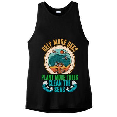 Save The Bees Trees And Oceans Earth Day Meaningful Gift Ladies PosiCharge Tri-Blend Wicking Tank