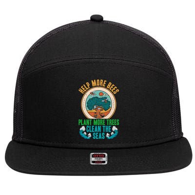 Save The Bees Trees And Oceans Earth Day Meaningful Gift 7 Panel Mesh Trucker Snapback Hat