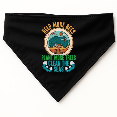 Save The Bees Trees And Oceans Earth Day Meaningful Gift USA-Made Doggie Bandana