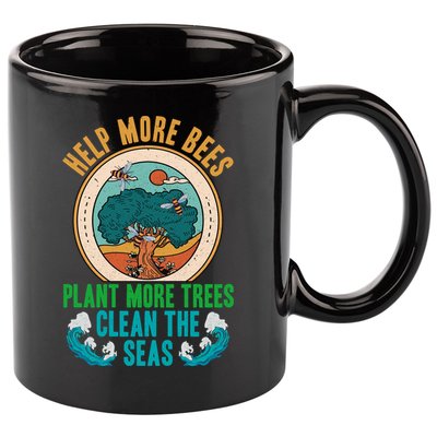 Save The Bees Trees And Oceans Earth Day Meaningful Gift 11oz C Handle Ceramic Mug
