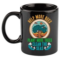 Save The Bees Trees And Oceans Earth Day Meaningful Gift 11oz C Handle Ceramic Mug