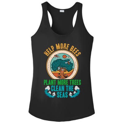 Save The Bees Trees And Oceans Earth Day Meaningful Gift Ladies PosiCharge Competitor Racerback Tank