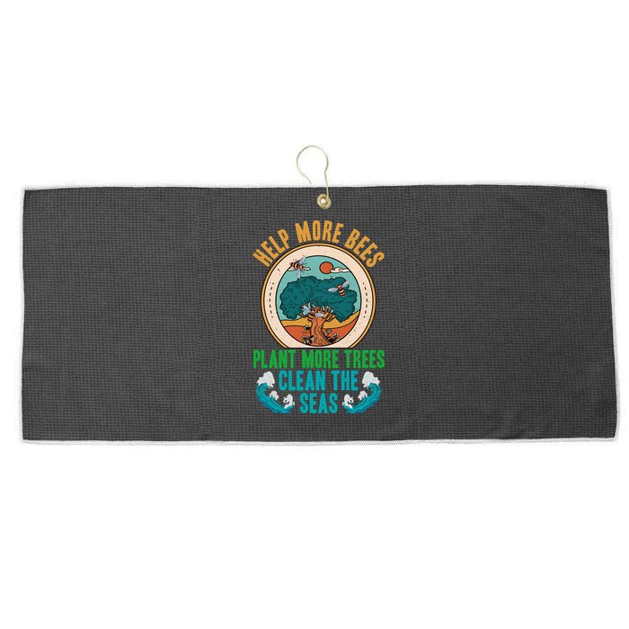 Save The Bees Trees And Oceans Earth Day Meaningful Gift Large Microfiber Waffle Golf Towel
