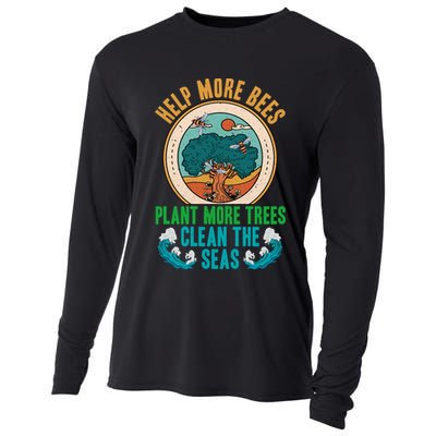 Save The Bees Trees And Oceans Earth Day Meaningful Gift Cooling Performance Long Sleeve Crew