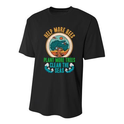 Save The Bees Trees And Oceans Earth Day Meaningful Gift Youth Performance Sprint T-Shirt