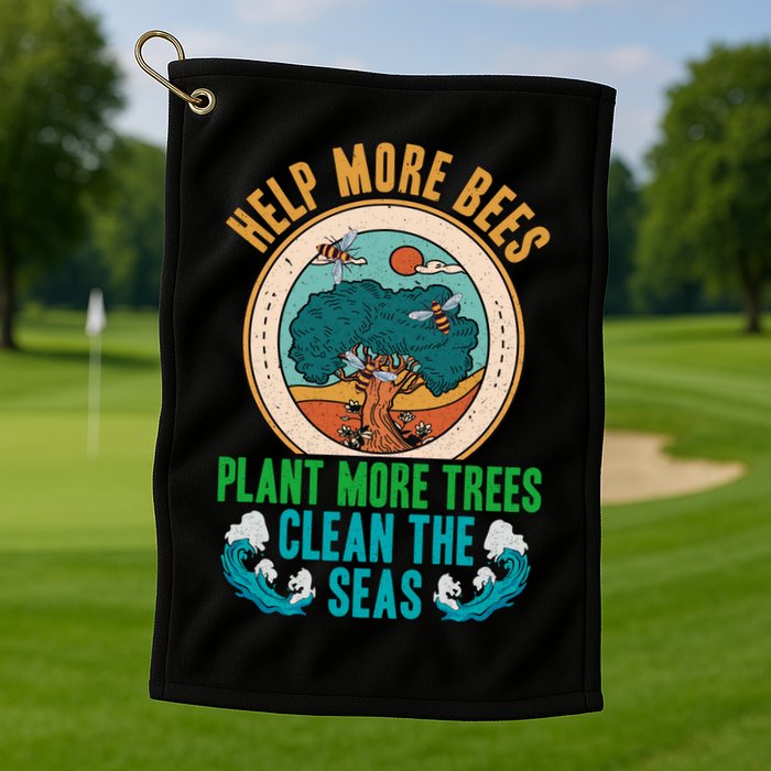 Save The Bees Trees And Oceans Earth Day Meaningful Gift Golf Towel