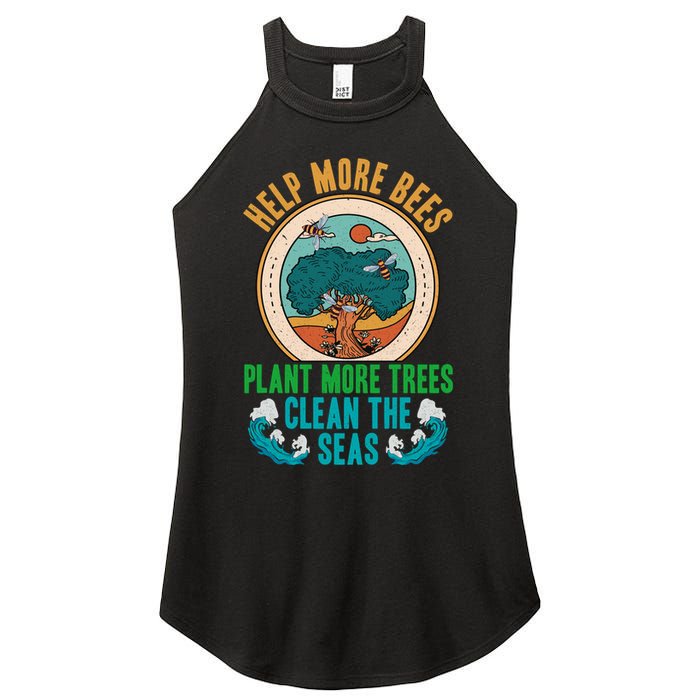 Save The Bees Trees And Oceans Earth Day Meaningful Gift Women's Perfect Tri Rocker Tank