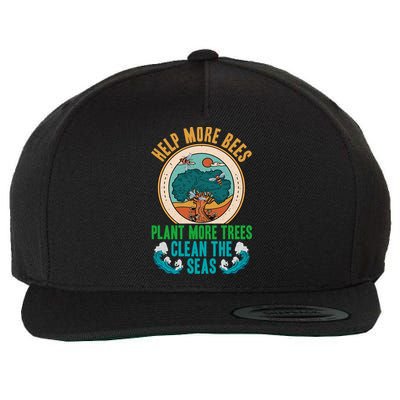 Save The Bees Trees And Oceans Earth Day Meaningful Gift Wool Snapback Cap