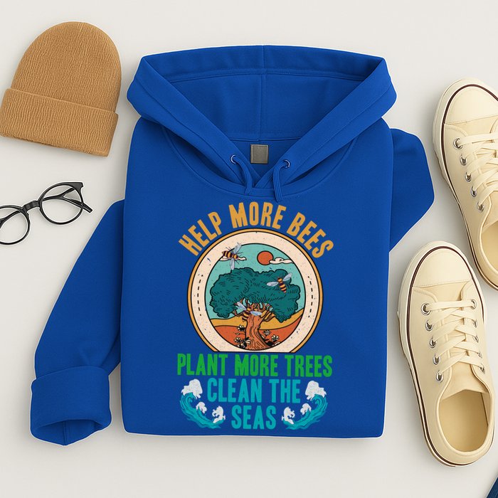 Save The Bees Trees And Oceans Earth Day Meaningful Gift Hoodie