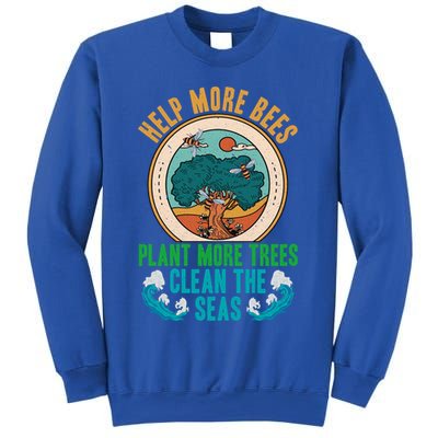 Save The Bees Trees And Oceans Earth Day Meaningful Gift Sweatshirt