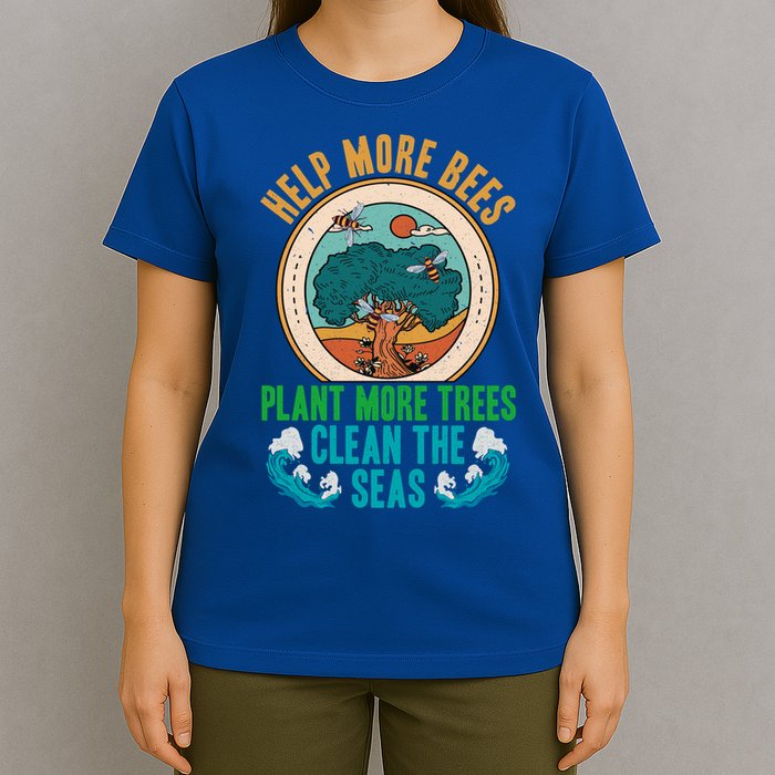 Save The Bees Trees And Oceans Earth Day Meaningful Gift T-Shirt