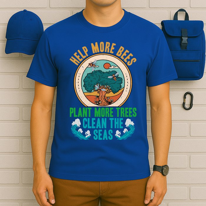 Save The Bees Trees And Oceans Earth Day Meaningful Gift T-Shirt