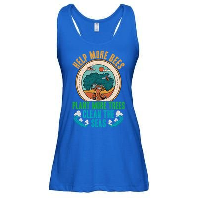 Save The Bees Trees And Oceans Earth Day Meaningful Gift Ladies Essential Flowy Tank